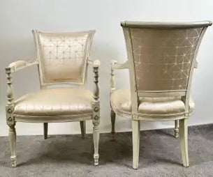 French Academic Revival Louis XVI Style Off-White Painted Chair C 1930's, a Pair