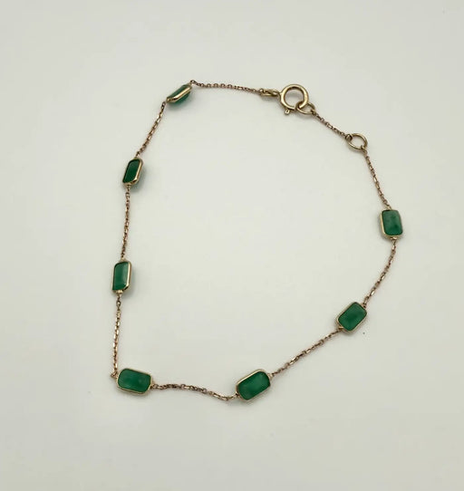 2.5 Carat Octagon Cut Emerald Station Chain Stackable Bracelet 18K Yellow Gold