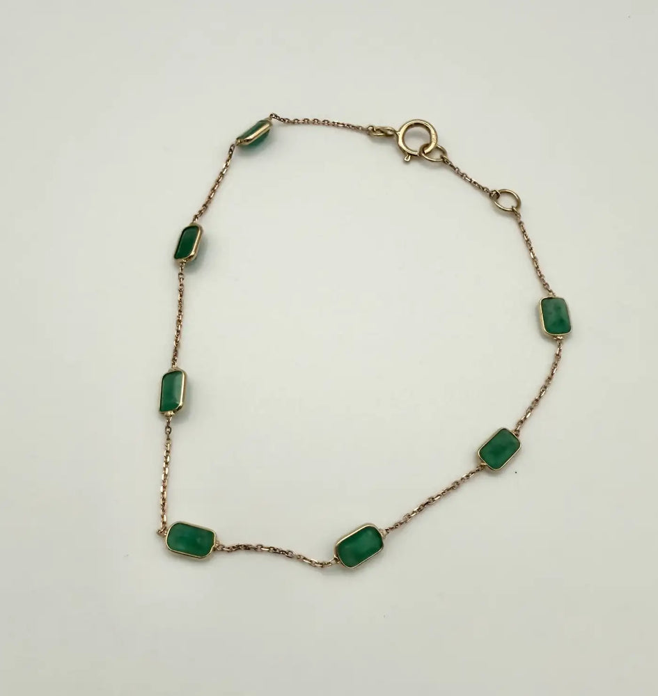 2.5 Carat Octagon Cut Emerald Station Chain Stackable Bracelet 18K Yellow Gold