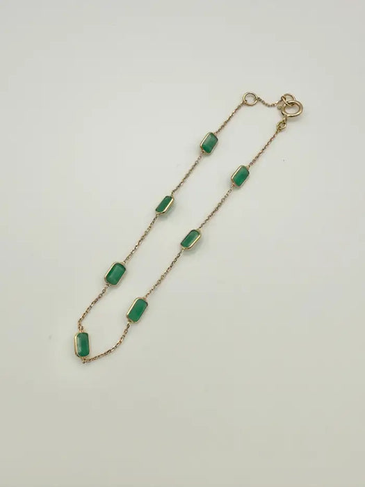 2.5 Carat Octagon Cut Emerald Station Chain Stackable Bracelet 18K Yellow Gold