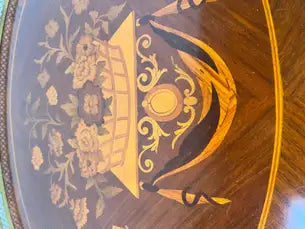 French Baroque Revival Style Oval Marquetry Side or End Table with Ormolu Accent