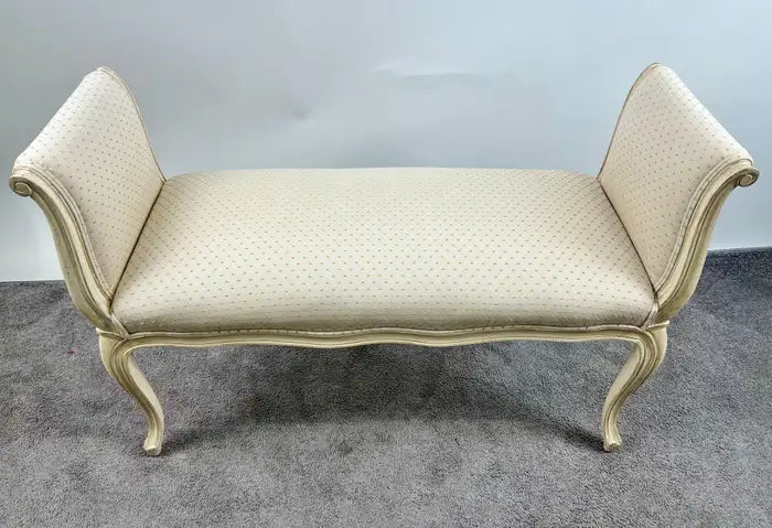 20th C French Louis XV Style Off-White & Beige Upholstered Bench or Window Seat