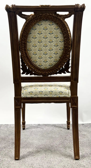 Vintage French Louis XVI Style Oak Side Chairs, Carved Cameo Back, Pair