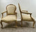 French Louis XV Style Bergère Armchair, Painted Frame, Floral Embroidery, a Pair