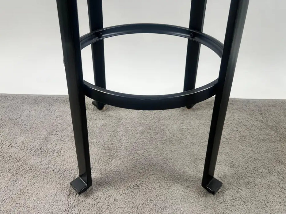 Vintage Industrial Style Round Wood Top Bar Stools w Black Iron Legs, Set of 4