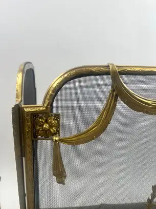Vintage French Provincial Louis XVI Style Brass Trifold Mesh Screen Fireplace