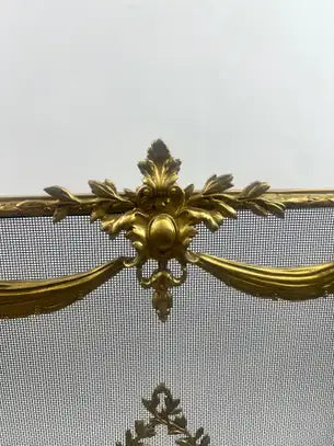 Vintage French Provincial Louis XVI Style Brass Trifold Mesh Screen Fireplace