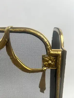 Vintage French Provincial Louis XVI Style Brass Trifold Mesh Screen Fireplace