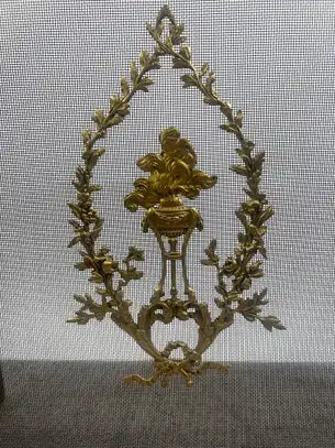 Vintage French Provincial Louis XVI Style Brass Trifold Mesh Screen Fireplace