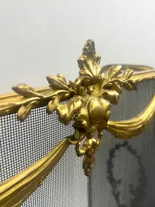 Vintage French Provincial Louis XVI Style Brass Trifold Mesh Screen Fireplace