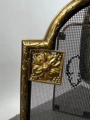Vintage French Provincial Louis XVI Style Brass Trifold Mesh Screen Fireplace