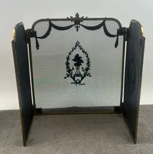 Vintage French Provincial Louis XVI Style Brass Trifold Mesh Screen Fireplace
