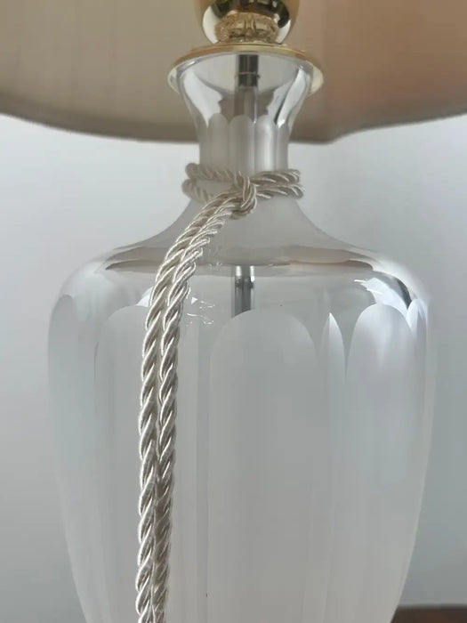 Vintage Neoclassical Style Frosted Glass Urn Table Lamps, Silver Base, a Pair