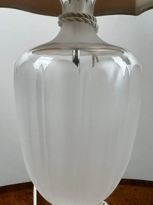 Vintage Neoclassical Style Frosted Glass Urn Table Lamps, Silver Base, a Pair