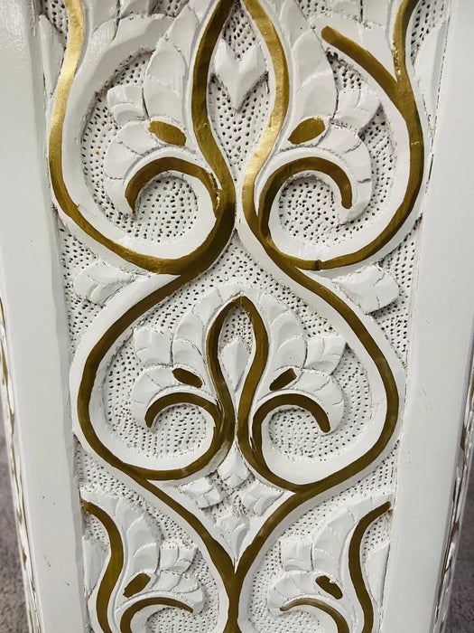 Hollywood Regency Moroccan Stye Side or End Table White with Gold Design, a Pair