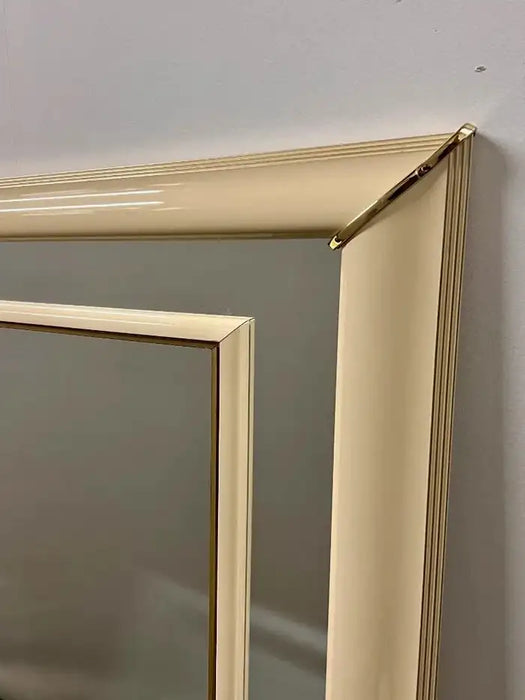 Karl Springer Style Mid-Century Modern Lacquered Beige Frame Wall Mirror