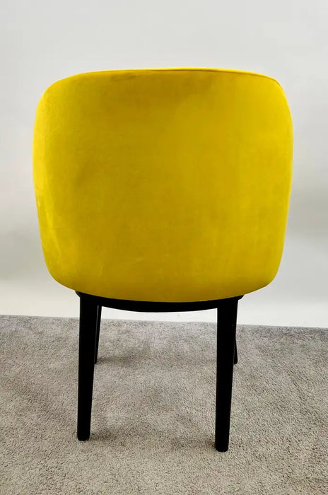 Mid Century Modern Style Yellow Velvet & Ebony Dining or Side Chair, Set of 4