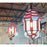 Art Deco-Style White Milk & Red Glass & Bronze Chandelier, Pendant or Lantern