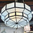 Art Deco Style Large Circular White Milk Glass & Bronze Pendant, Chandelier