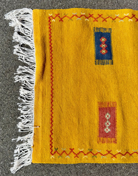 Vintage Tribal Moroccan Wool Mustard Runner Rug or Carpet