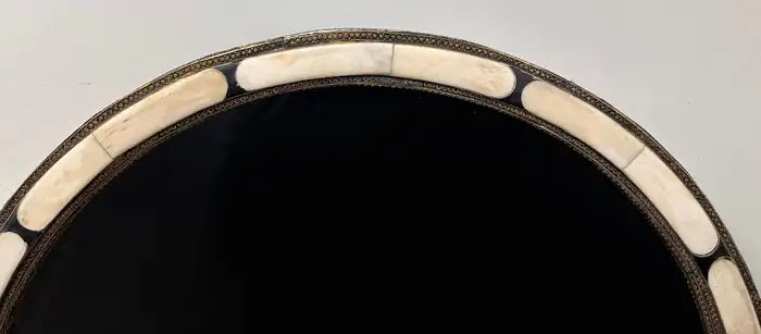 Art Deco Style Handmade White & Black with Brass Inlay Round Mirror, a Pair