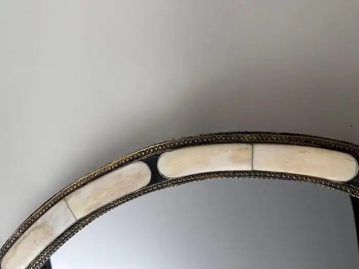 Art Deco Style Handmade White & Black with Brass Inlay Round Mirror, a Pair