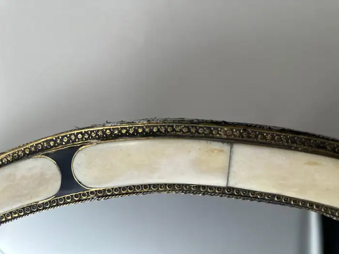 Art Deco Style Handmade White & Black with Brass Inlay Round Mirror, a Pair