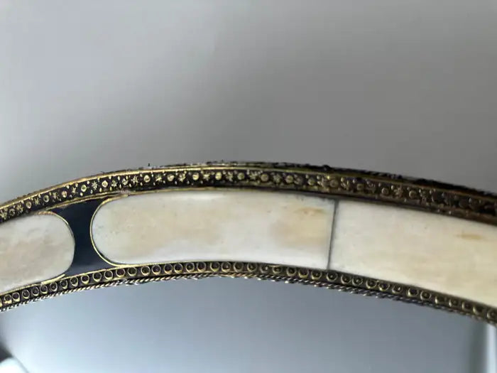 Art Deco Style Handmade White & Black with Brass Inlay Round Mirror, a Pair