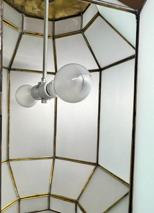 Art Deco Style White Milk Glass Octagon Shaped Chandelier or Pendant, a Pair