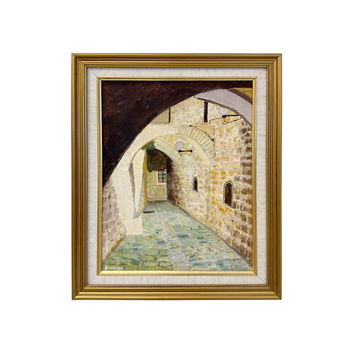 Street of Jerusalem Oil on Canvas Impressionistic Painting by M. Schneider