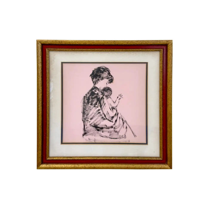 A Woman Holding a Child Lithograph, Signed & Framed