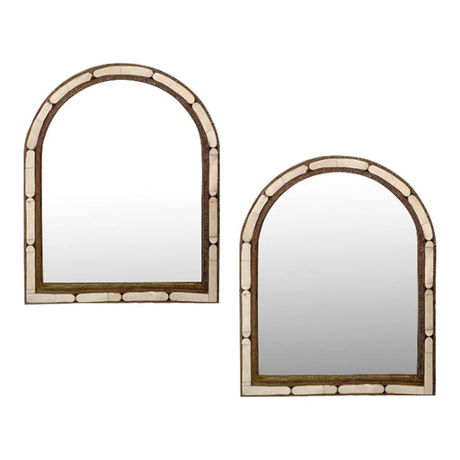 Arched Hollywood Regency White Camel Bone Mirror, a Pair