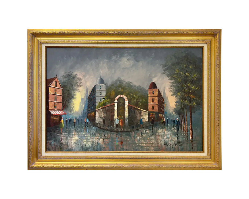 Impressionistic Oil on Canvas Painting of a Street Scene in France by Mary Botto