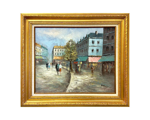Modern Impressionist European City Street Oil on Canvas by Ambrose, Signed