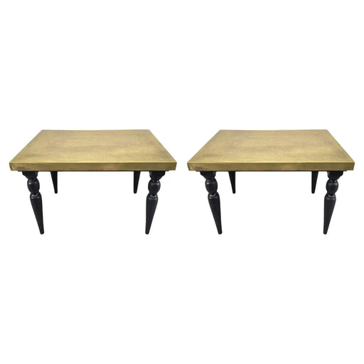 Hollywood Regency Style Handcrafted Brass Center or End Table, a Pair