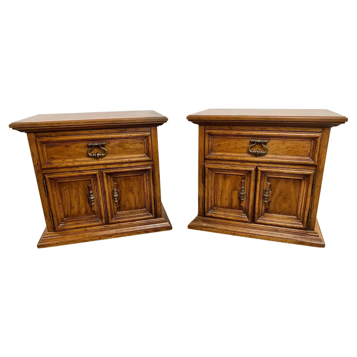 Drexel Heritage Campaign Style Pecan Wood Nightstand or End Table, a P