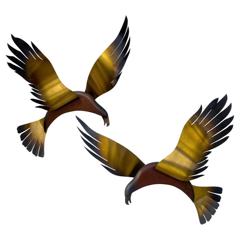 Brass Plated Seagull Bird Wall Sculpture in Flight Attributed to C.Jere, a Pair