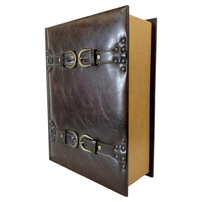 English Tudor Style Brown Leather Wooden Book Box