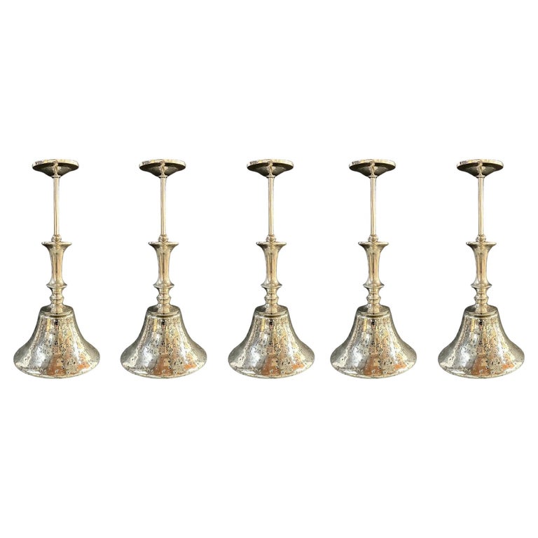 Post Modern style Silver Cone Pendant in Antiqued Finish, Set of 5