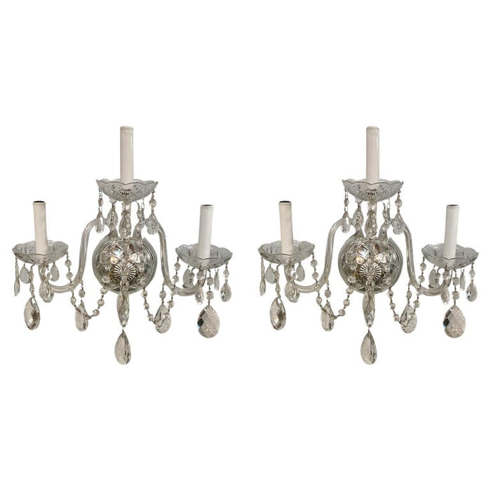 French Hollywood Regency Style Crystal Wall Sconce, a Pair