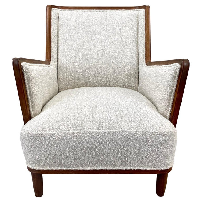 Mid-Century Modern Scandinavian Lounge Chair in Mahogany Frame & Bouclé