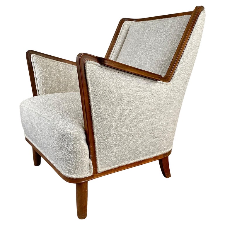 Mid-Century Modern Scandinavian Lounge Chair in Mahogany Frame Boucl