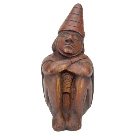 Peruvian Figural Wood Carved Sculpture After Moche Stirrup Vessel, Dreamer