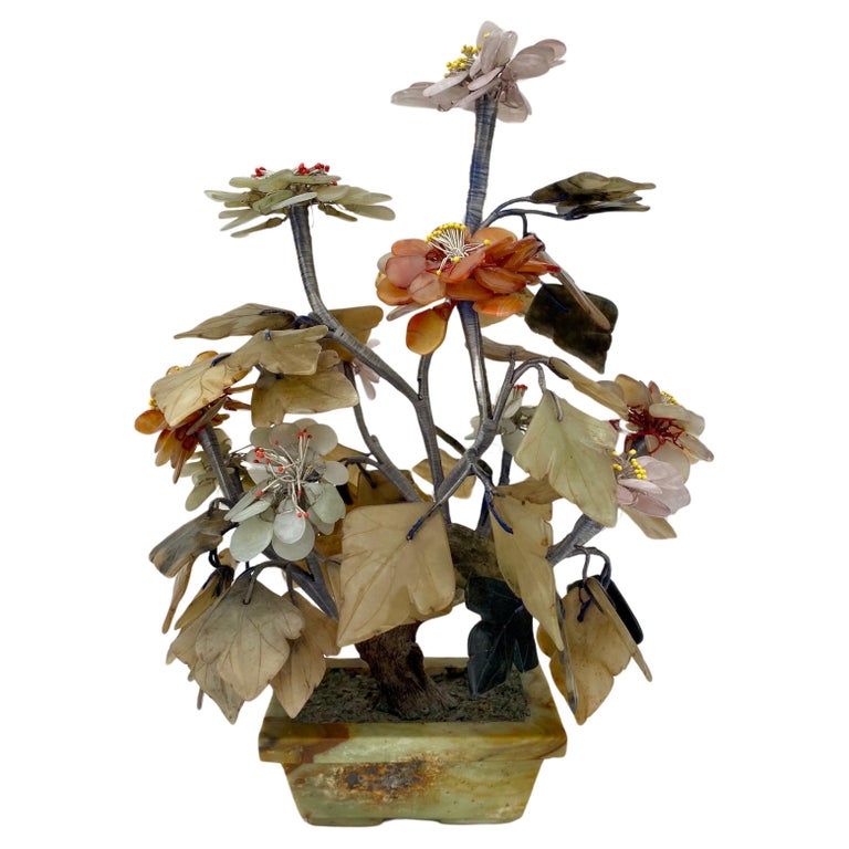 antique jade bonsai tree Vintage Chinese Jade & Quartz Bonsai Tree Sculpture