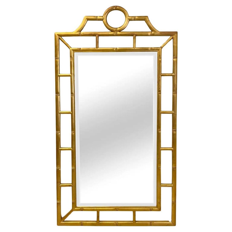 Chinese Chippendale Pagoda Faux Bamboo Style Gold Wall or Console Mirror
