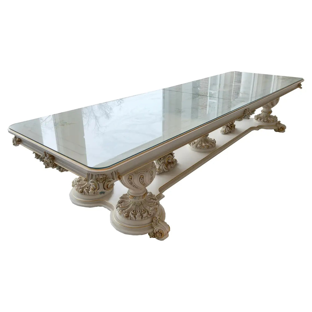 Monumental Italian Neoclassical Baroque Style Dining Table with Glass Top