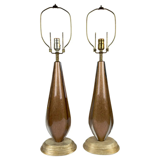 Mid-Century Modern Gold Seguso Murano Glass Table Lamp, a Pair