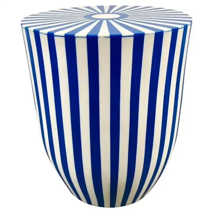 Art Deco Style Blue & White Cylindrical Resin Side, End Table or Stool, a Pair