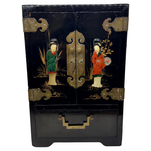 Chinoiserie Style Black Lacquered Jewlery Chest or Cabinet