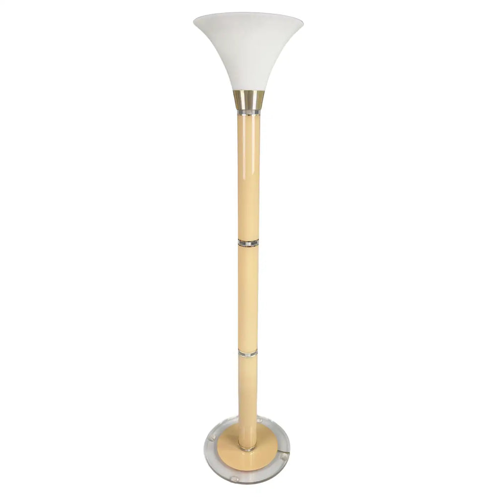 MCM Torchiere Frosted White Glass & Lucite Floor Lamp after Karl Springer